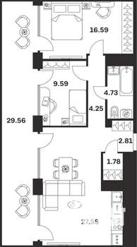 2-к квартира, вторичка, 97м2, 9/10 этаж