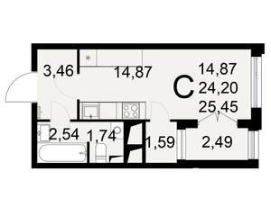 1-к квартира, вторичка, 25м2, 21/25 этаж
