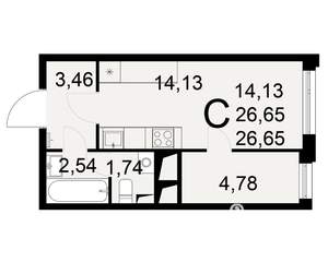 1-к квартира, вторичка, 27м2, 18/25 этаж