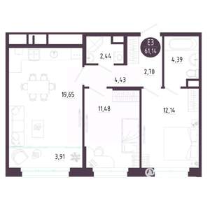 2-к квартира, вторичка, 61м2, 5/10 этаж