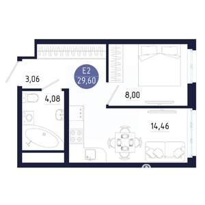 Студия квартира, строящийся дом, 30м2, 9/25 этаж