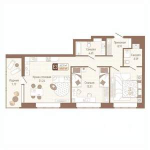 2-к квартира, строящийся дом, 66м2, 9/14 этаж