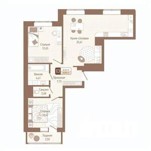 2-к квартира, вторичка, 64м2, 3/14 этаж