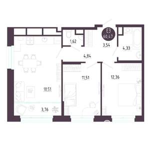2-к квартира, вторичка, 60м2, 6/10 этаж