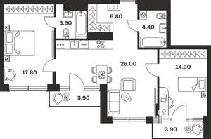 2-к квартира, вторичка, 81м2, 2/9 этаж