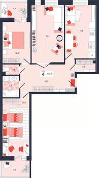4-к квартира, строящийся дом, 101м2, 2/14 этаж