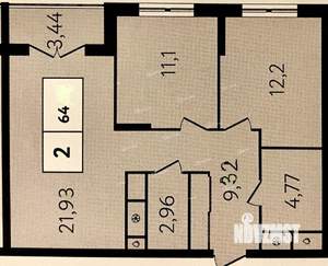 2-к квартира, вторичка, 64м2, 23/25 этаж