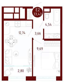 1-к квартира, вторичка, 33м2, 8/10 этаж