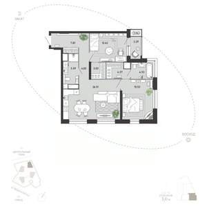 2-к квартира, вторичка, 89м2, 12/21 этаж