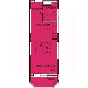 Студия квартира, вторичка, 32м2, 8/17 этаж