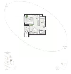 Студия квартира, вторичка, 38м2, 8/21 этаж