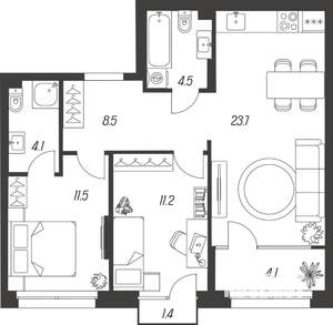 3-к квартира, строящийся дом, 69м2, 6/24 этаж