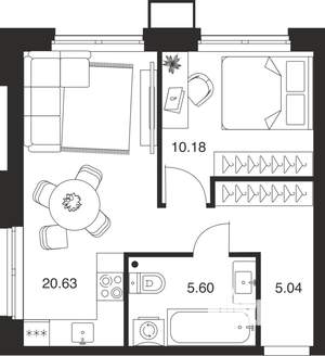 1-к квартира, вторичка, 41м2, 1/25 этаж