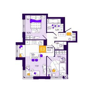 2-к квартира, вторичка, 51м2, 6/12 этаж