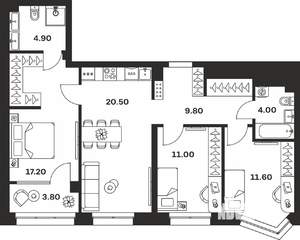 3-к квартира, вторичка, 83м2, 7/24 этаж