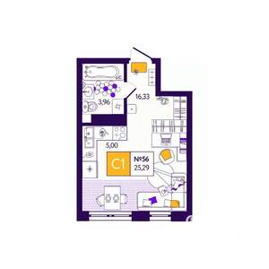 Студия квартира, вторичка, 25м2, 4/12 этаж