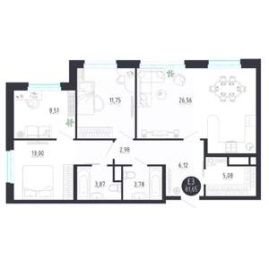 2-к квартира, строящийся дом, 82м2, 7/8 этаж