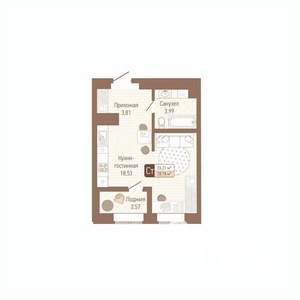 1-к квартира, строящийся дом, 28м2, 12/14 этаж