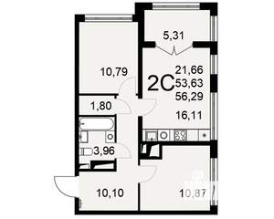 2-к квартира, вторичка, 56м2, 14/25 этаж