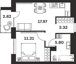 1-к квартира, вторичка, 41м2, 2/7 этаж
