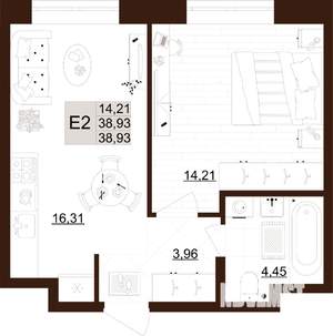 1-к квартира, строящийся дом, 39м2, 1/12 этаж