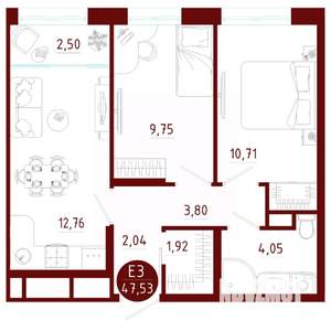 2-к квартира, вторичка, 48м2, 4/10 этаж