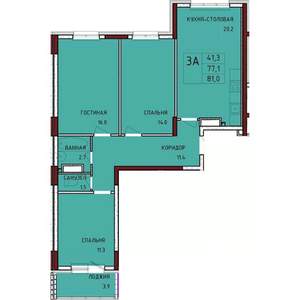 3-к квартира, строящийся дом, 81м2, 15/17 этаж