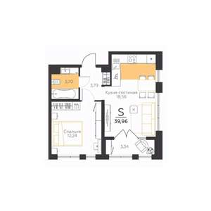 1-к квартира, строящийся дом, 40м2, 4/5 этаж