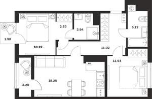 2-к квартира, вторичка, 68м2, 2/4 этаж