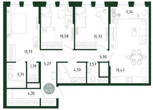 3-к квартира, вторичка, 86м2, 6/25 этаж