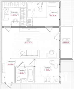 2-к квартира, вторичка, 46м2, 3/5 этаж