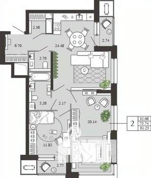 2-к квартира, вторичка, 81м2, 15/21 этаж
