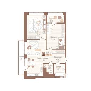 2-к квартира, вторичка, 63м2, 4/14 этаж