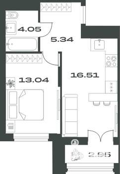 1-к квартира, вторичка, 42м2, 8/15 этаж