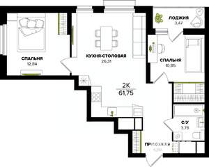 2-к квартира, вторичка, 62м2, 11/25 этаж