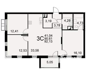 3-к квартира, строящийся дом, 91м2, 11/11 этаж