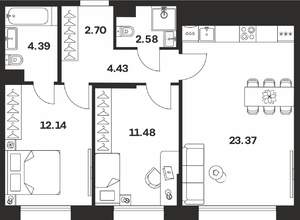 2-к квартира, вторичка, 61м2, 4/10 этаж