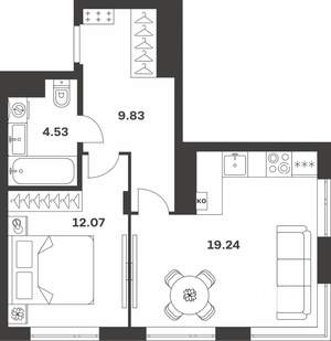 1-к квартира, вторичка, 46м2, 3/4 этаж