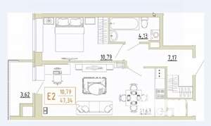 2-к квартира, вторичка, 47м2, 10/22 этаж