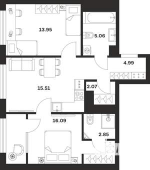 2-к квартира, строящийся дом, 61м2, 4/25 этаж