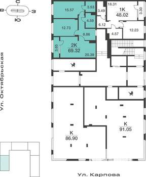 2-к квартира, вторичка, 69м2, 1/9 этаж