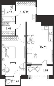 1-к квартира, вторичка, 62м2, 8/10 этаж