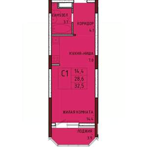 Студия квартира, строящийся дом, 33м2, 8/17 этаж