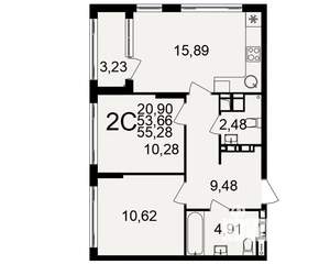 2-к квартира, строящийся дом, 54м2, 11/20 этаж