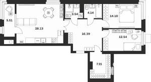 2-к квартира, вторичка, 89м2, 1/8 этаж