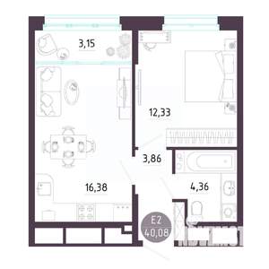 1-к квартира, вторичка, 40м2, 3/10 этаж