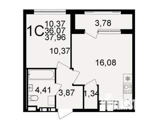 1-к квартира, строящийся дом, 36м2, 19/20 этаж