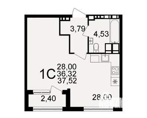 1-к квартира, строящийся дом, 36м2, 16/20 этаж