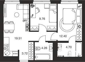 2-к квартира, вторичка, 54м2, 13/25 этаж