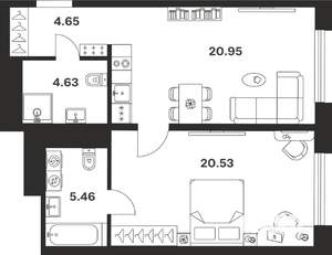 1-к квартира, вторичка, 56м2, 2/10 этаж